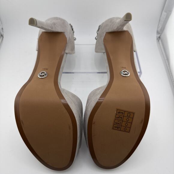 Michael Kors Patti Platform Soft Suede Leather Jewel Women's 10M Pearl Grey Heel - Picture 8 of 9
